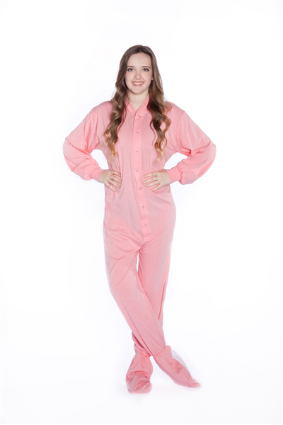 Pastel-Pink Jersey-Knit Onesie Footed Pajamas for Adults: Big Feet Onesie Footed Pajamas